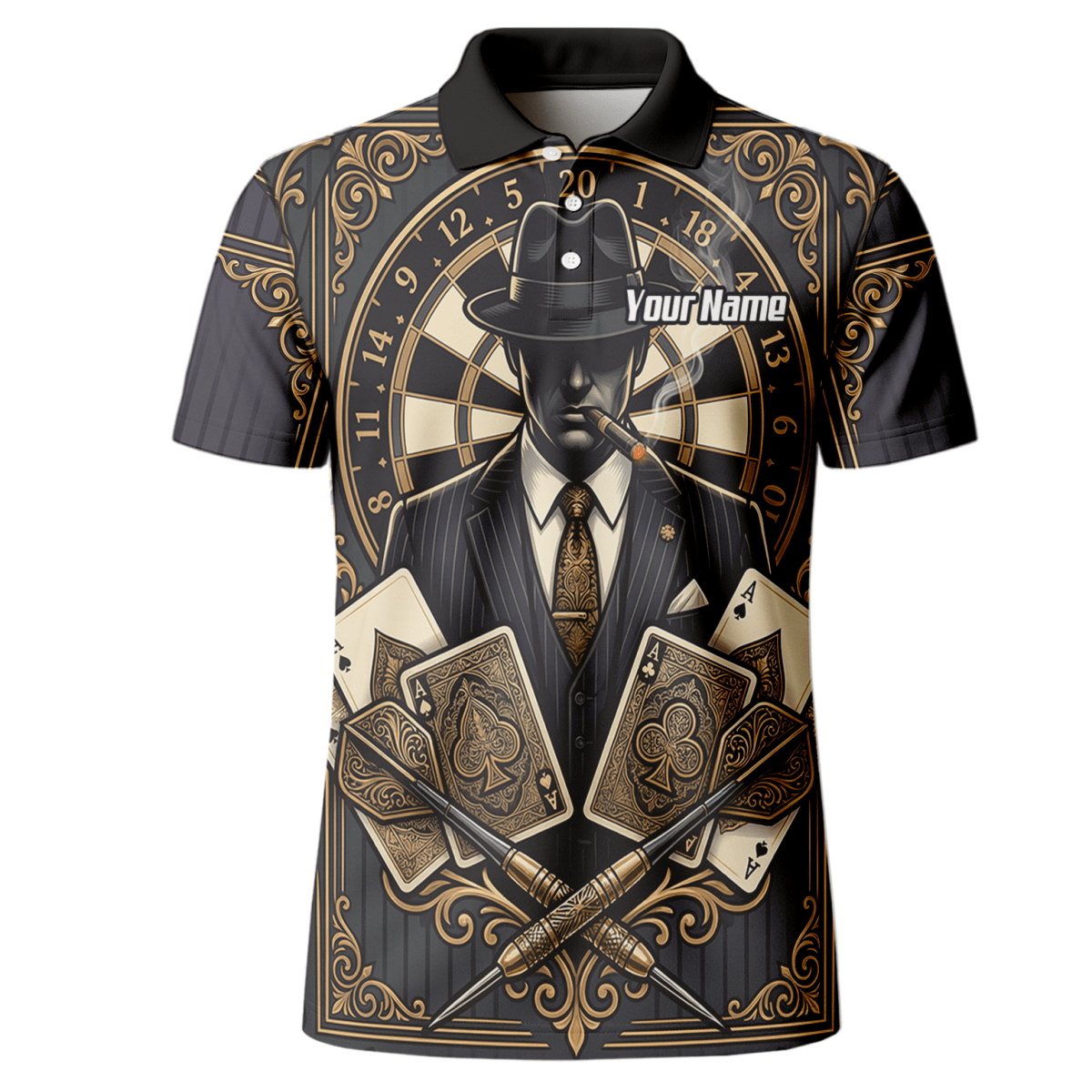 Dart Trikot Herren – Mafia Gentleman Poker Design Schwarz Gold A7182 - Outfitsuche