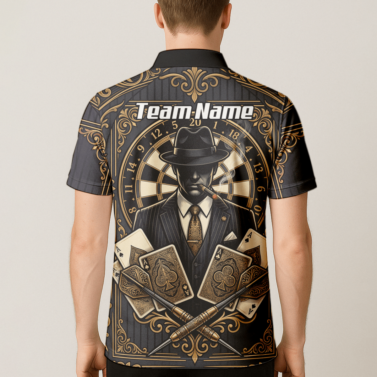 Dart Trikot Herren – Mafia Gentleman Poker Design Schwarz Gold A7182 - Outfitsuche