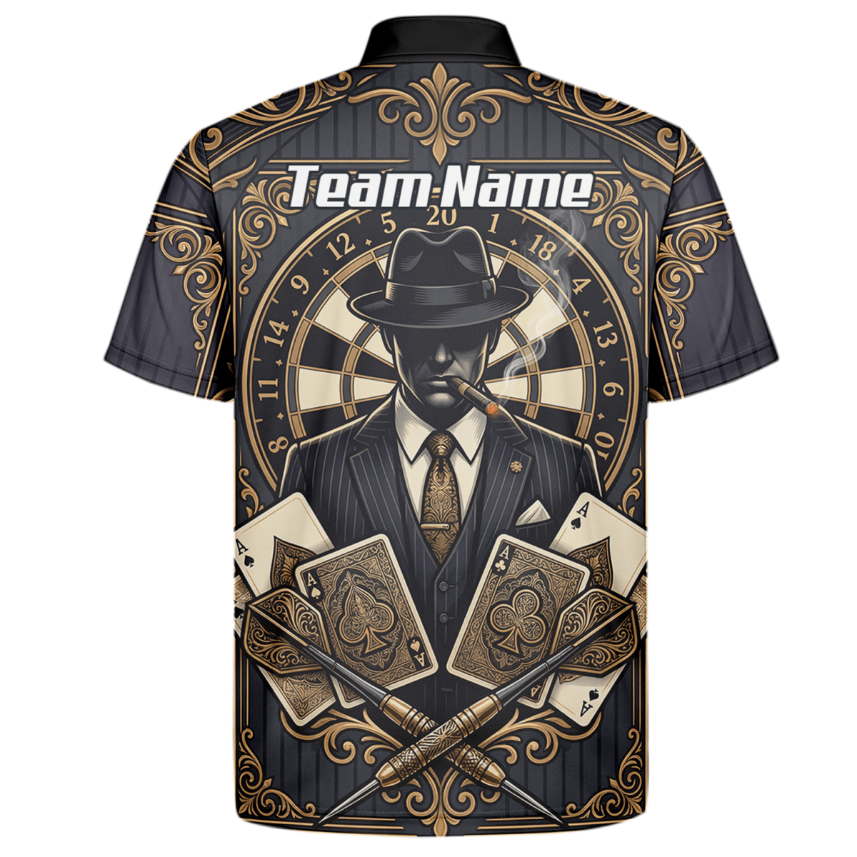 Dart Trikot Herren – Mafia Gentleman Poker Design Schwarz Gold A7182 - Outfitsuche