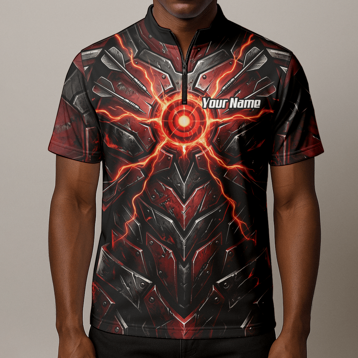 Dart Trikot Herren – Mech - Rüstung Rot Schwarz, Personalisierbar A9366 - Outfitsuche