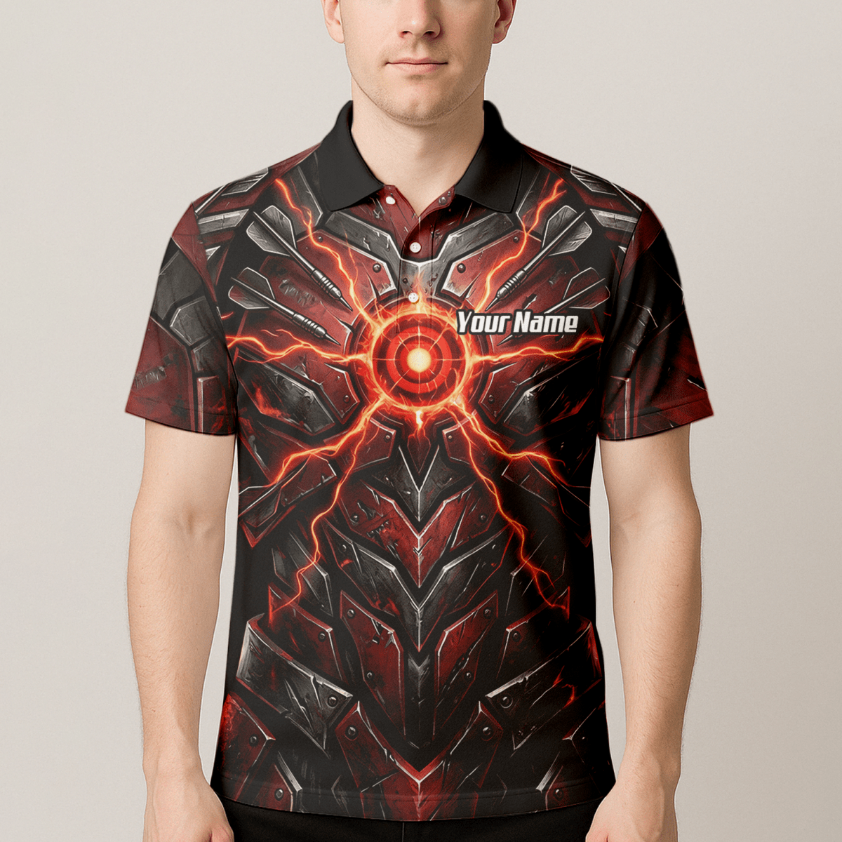 Dart Trikot Herren – Mech - Rüstung Rot Schwarz, Personalisierbar A9366 - Outfitsuche
