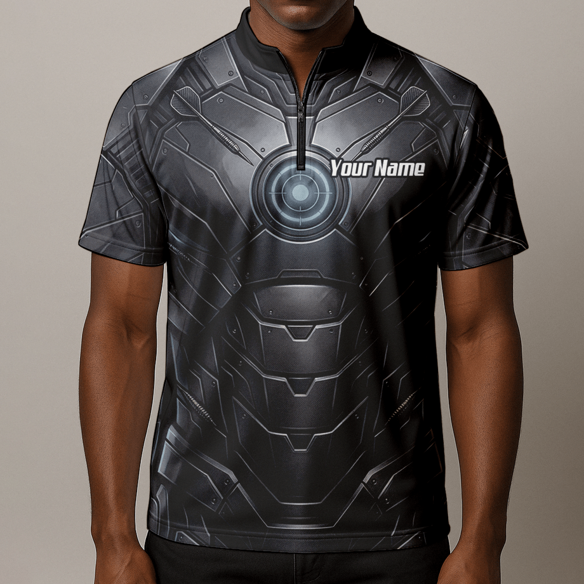 Dart Trikot Herren – Mechanik Rüstung Design Schwarz Personalisierbar K1040 - Outfitsuche