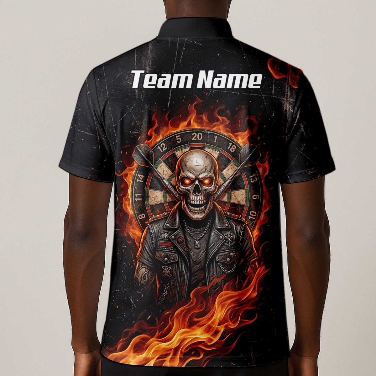 Dart Trikot Herren mit Namen – Totenkopf & Flammen Motiv Schwarz D8924 - Outfitsuche
