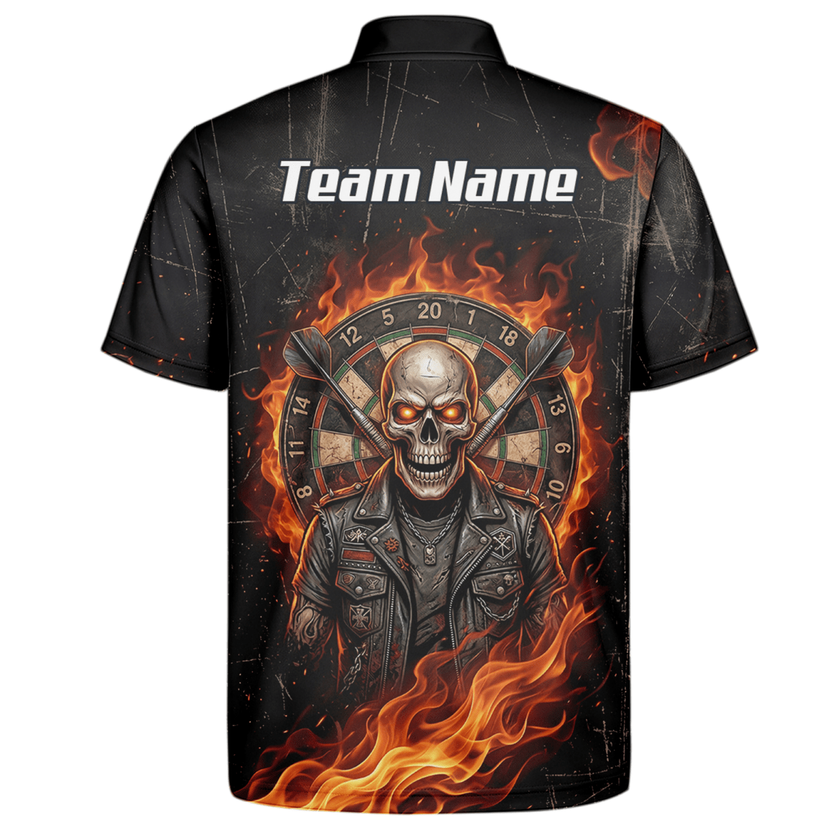 Dart Trikot Herren mit Namen – Totenkopf & Flammen Motiv Schwarz D8924 - Outfitsuche