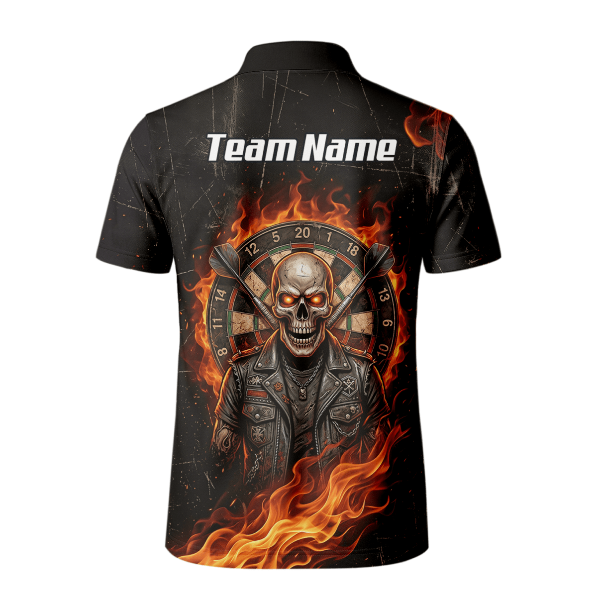 Dart Trikot Herren mit Namen – Totenkopf & Flammen Motiv Schwarz D8924 - Outfitsuche