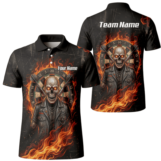 Dart Trikot Herren mit Namen – Totenkopf & Flammen Motiv Schwarz D8924 - Outfitsuche