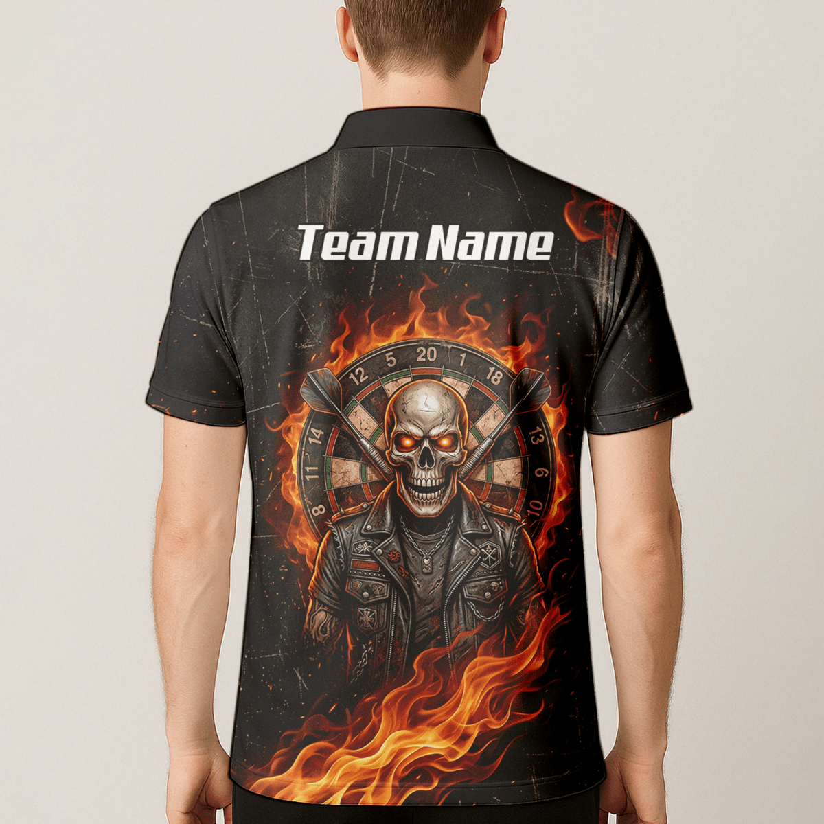 Dart Trikot Herren mit Namen – Totenkopf & Flammen Motiv Schwarz D8924 - Outfitsuche