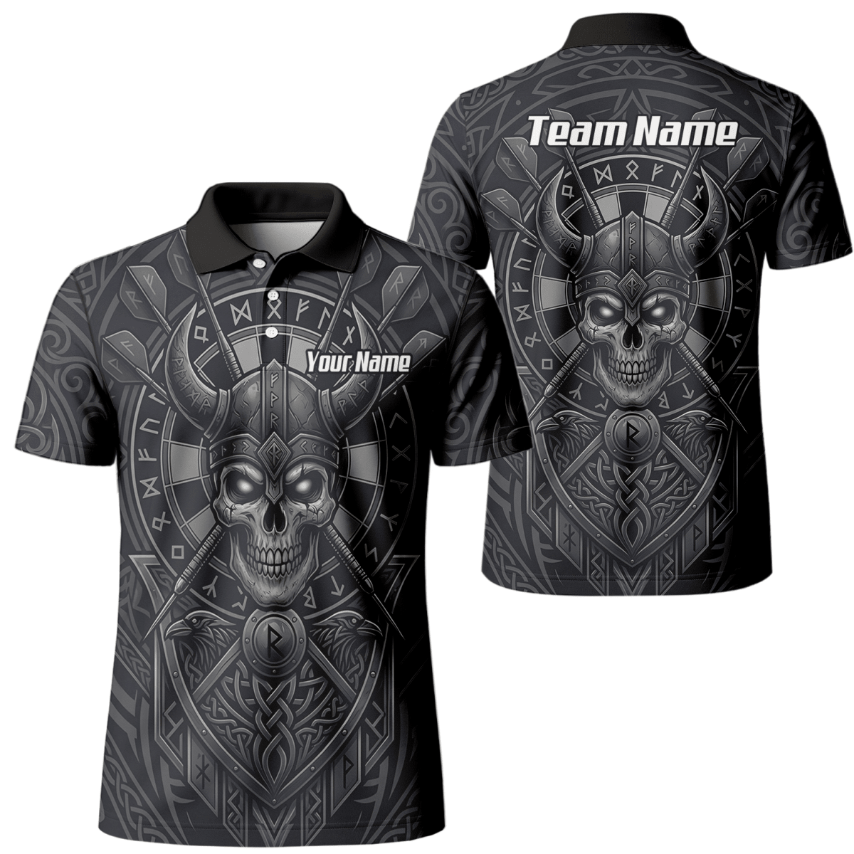 Dart Trikot Herren mit Wunschname – Wikinger Totenkopf Runen Grau K6994 - Outfitsuche
