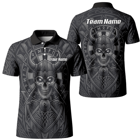 Dart Trikot Herren mit Wunschname – Wikinger Totenkopf Runen Grau K6994 - Outfitsuche