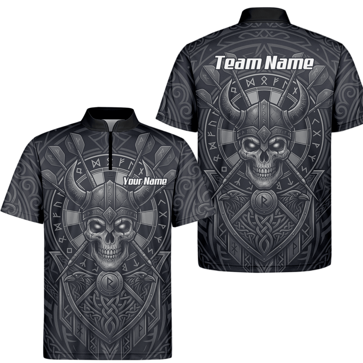 Dart Trikot Herren mit Wunschname – Wikinger Totenkopf Runen Grau K6994 - Outfitsuche