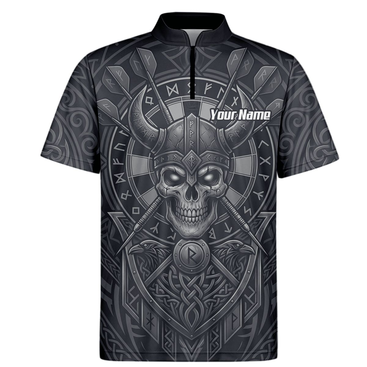 Dart Trikot Herren mit Wunschname – Wikinger Totenkopf Runen Grau K6994 - Outfitsuche