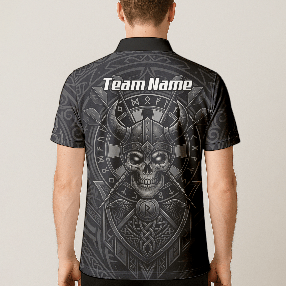 Dart Trikot Herren mit Wunschname – Wikinger Totenkopf Runen Grau K6994 - Outfitsuche