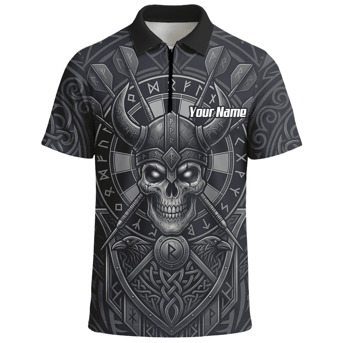Dart Trikot Herren mit Wunschname – Wikinger Totenkopf Runen Grau K6994 - Outfitsuche