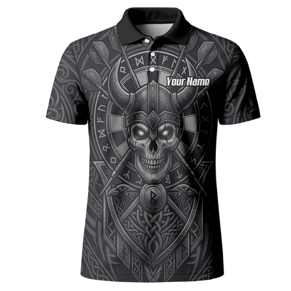 Dart Trikot Herren mit Wunschname – Wikinger Totenkopf Runen Grau K6994 - Outfitsuche
