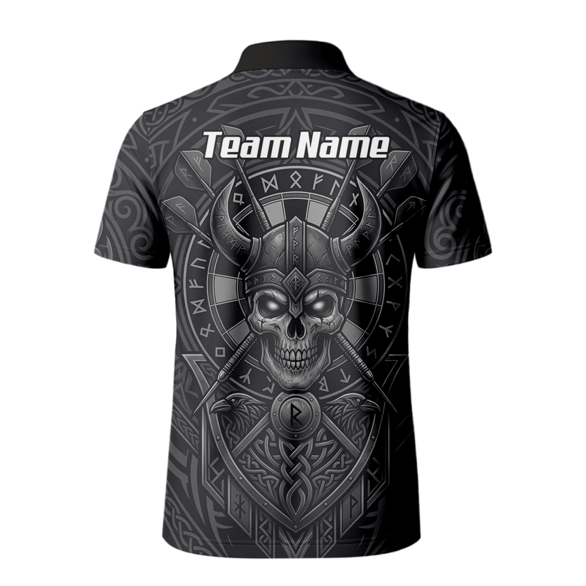Dart Trikot Herren mit Wunschname – Wikinger Totenkopf Runen Grau K6994 - Outfitsuche