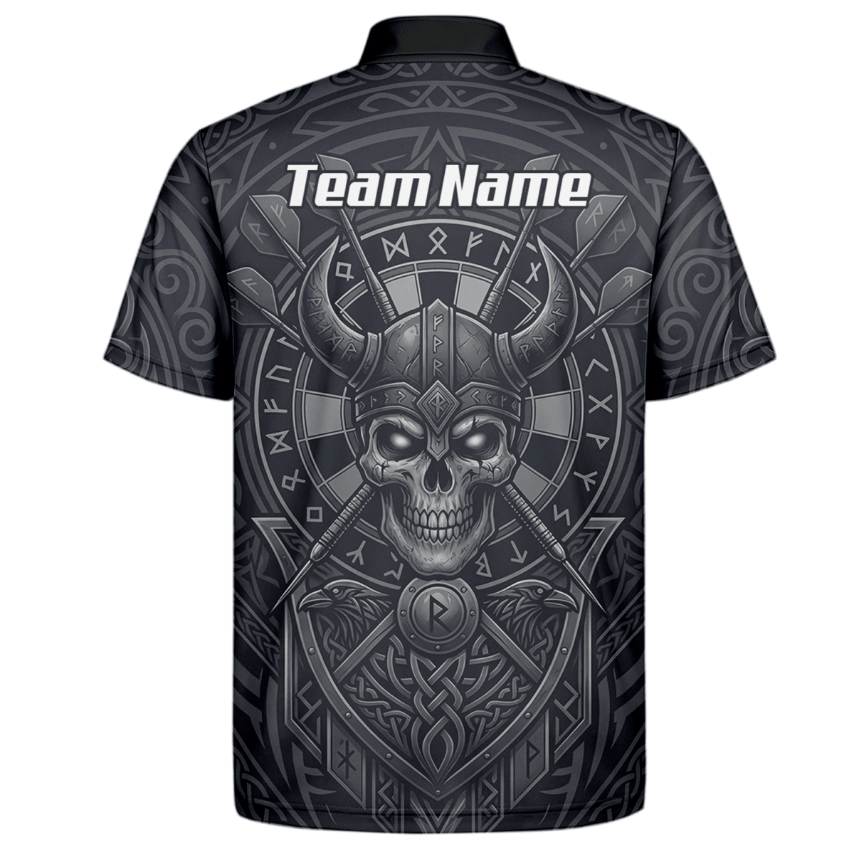 Dart Trikot Herren mit Wunschname – Wikinger Totenkopf Runen Grau K6994 - Outfitsuche