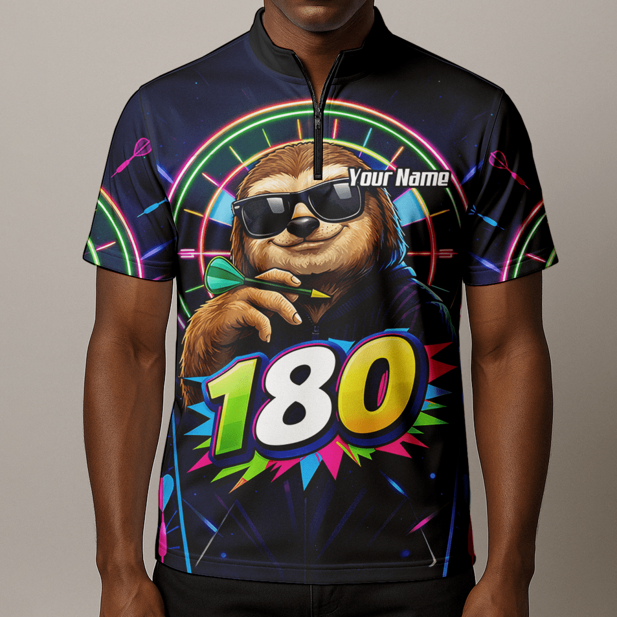 Dart Trikot Herren – Motiv Faultier 180 Neon Personalisiert Y8867 - Outfitsuche