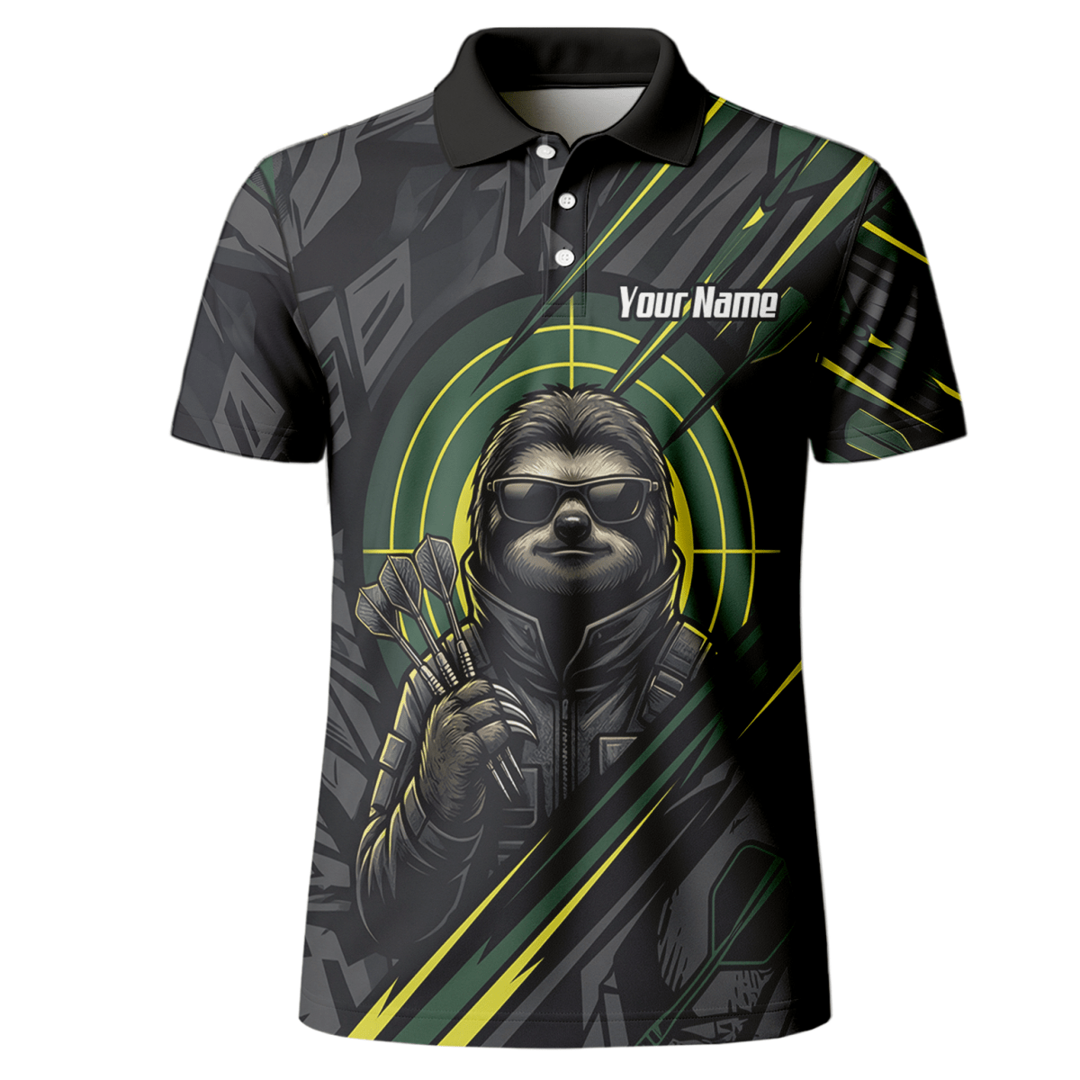 Dart Trikot Herren – Motiv Faultier Schwarz Grün personalisierbar I5001 - Outfitsuche