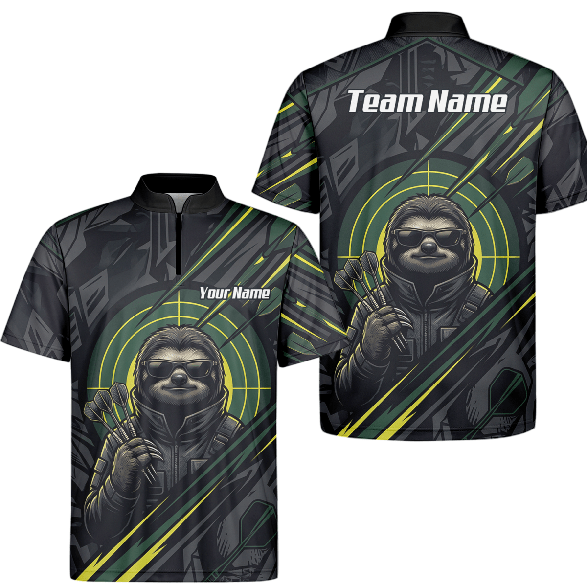 Dart Trikot Herren – Motiv Faultier Schwarz Grün personalisierbar I5001 - Outfitsuche