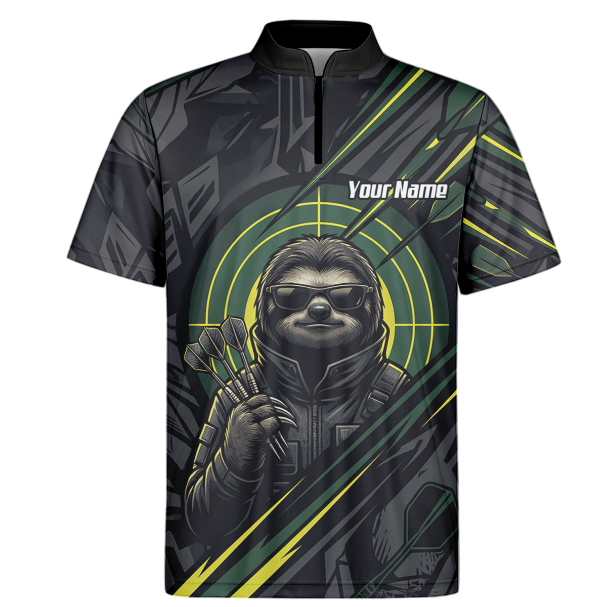 Dart Trikot Herren – Motiv Faultier Schwarz Grün personalisierbar I5001 - Outfitsuche