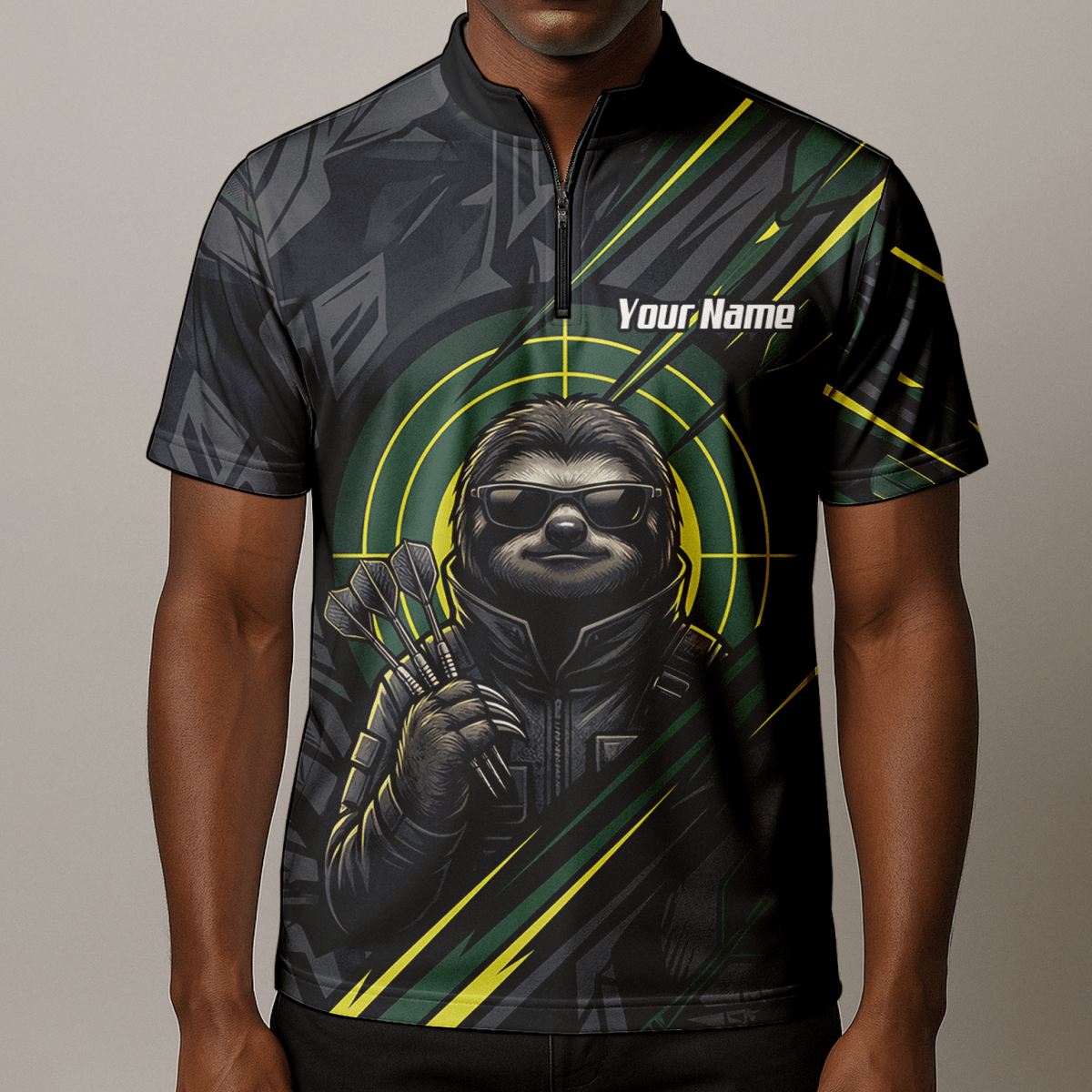 Dart Trikot Herren – Motiv Faultier Schwarz Grün personalisierbar I5001 - Outfitsuche