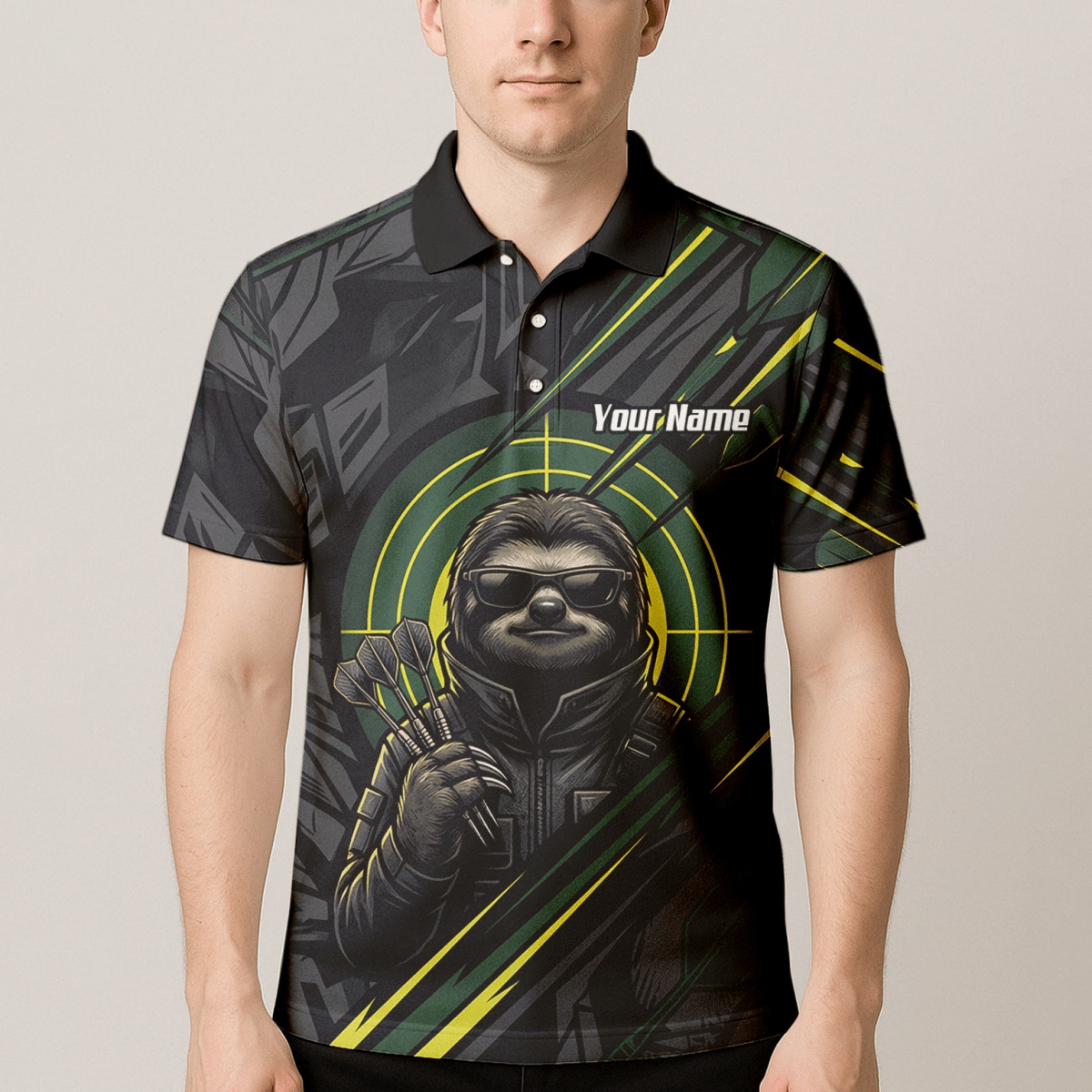 Dart Trikot Herren – Motiv Faultier Schwarz Grün personalisierbar I5001 - Outfitsuche