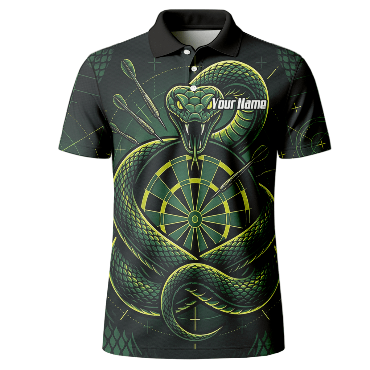 Dart Trikot Herren – Motiv Grüne Schlange & Dartscheibe – Schwarz J9840 - Outfitsuche