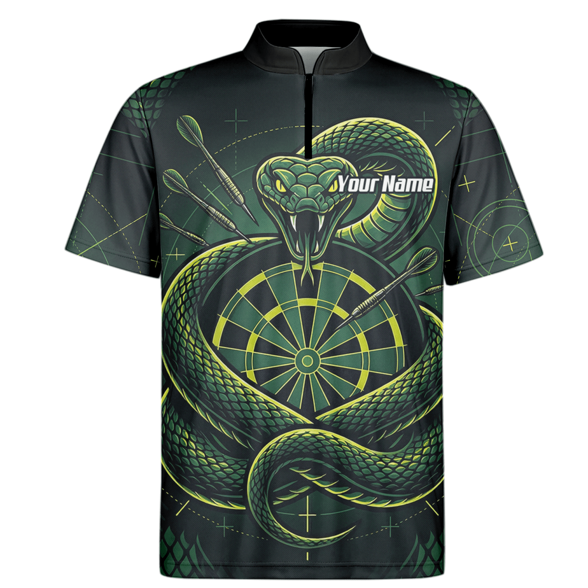 Dart Trikot Herren – Motiv Grüne Schlange & Dartscheibe – Schwarz J9840 - Outfitsuche
