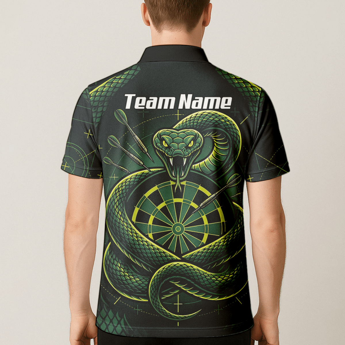 Dart Trikot Herren – Motiv Grüne Schlange & Dartscheibe – Schwarz J9840 - Outfitsuche