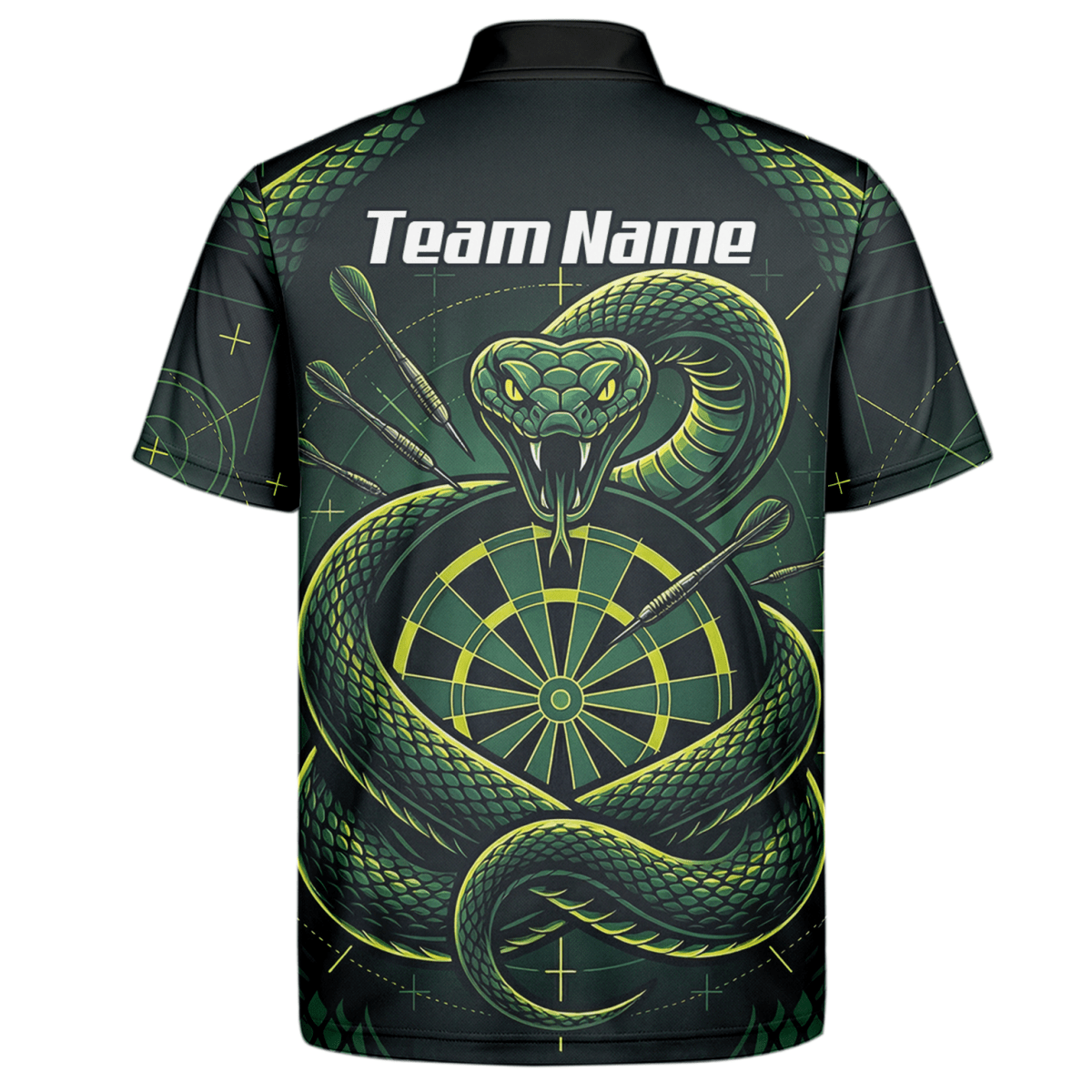 Dart Trikot Herren – Motiv Grüne Schlange & Dartscheibe – Schwarz J9840 - Outfitsuche
