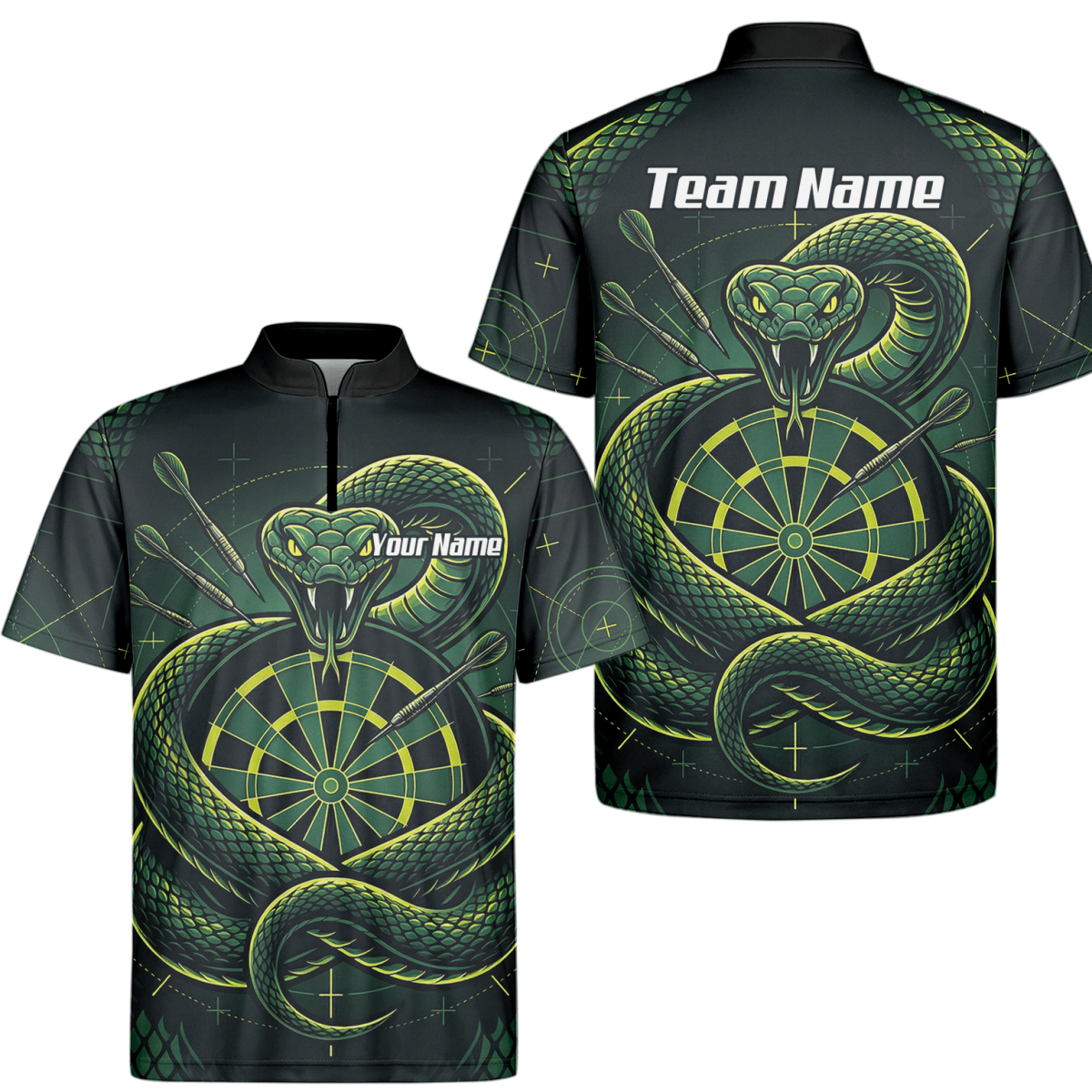 Dart Trikot Herren – Motiv Grüne Schlange & Dartscheibe – Schwarz J9840 - Outfitsuche