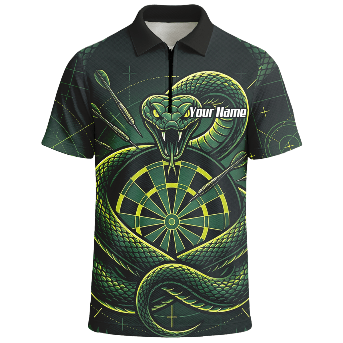 Dart Trikot Herren – Motiv Grüne Schlange & Dartscheibe – Schwarz J9840 - Outfitsuche