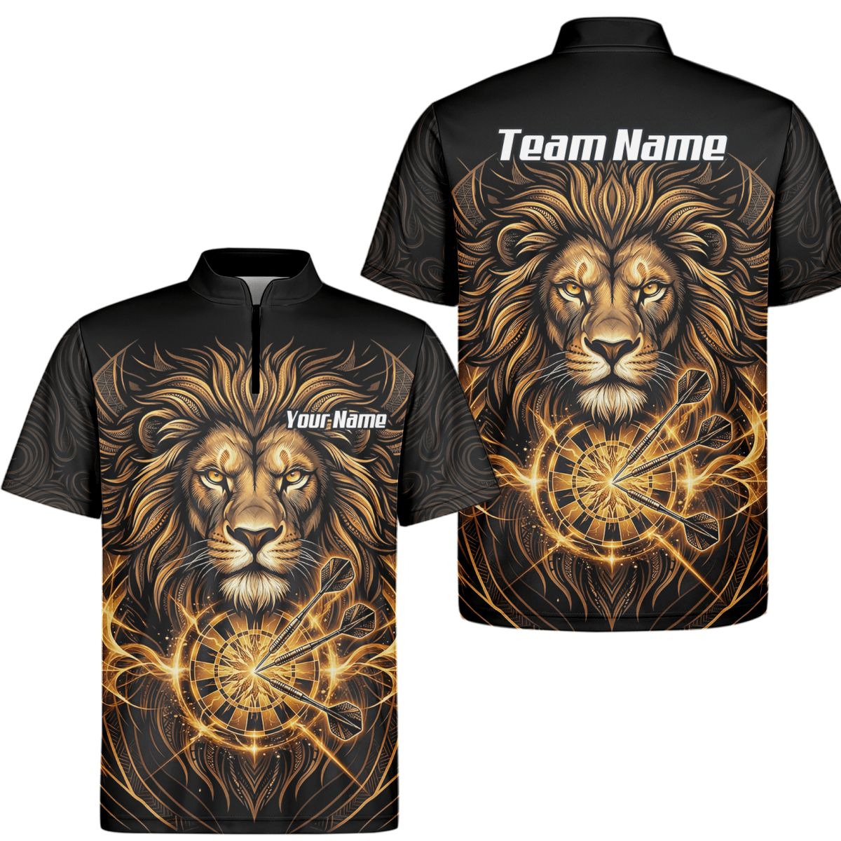 Dart Trikot Herren – Motiv Löwe Gold & Schwarz – Personalisierbar P5667 - Outfitsuche