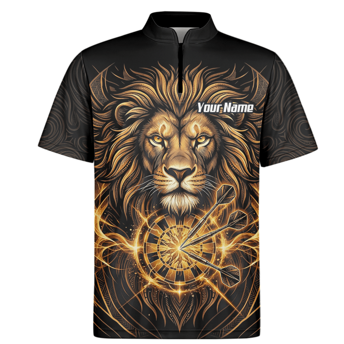 Dart Trikot Herren – Motiv Löwe Gold & Schwarz – Personalisierbar P5667 - Outfitsuche