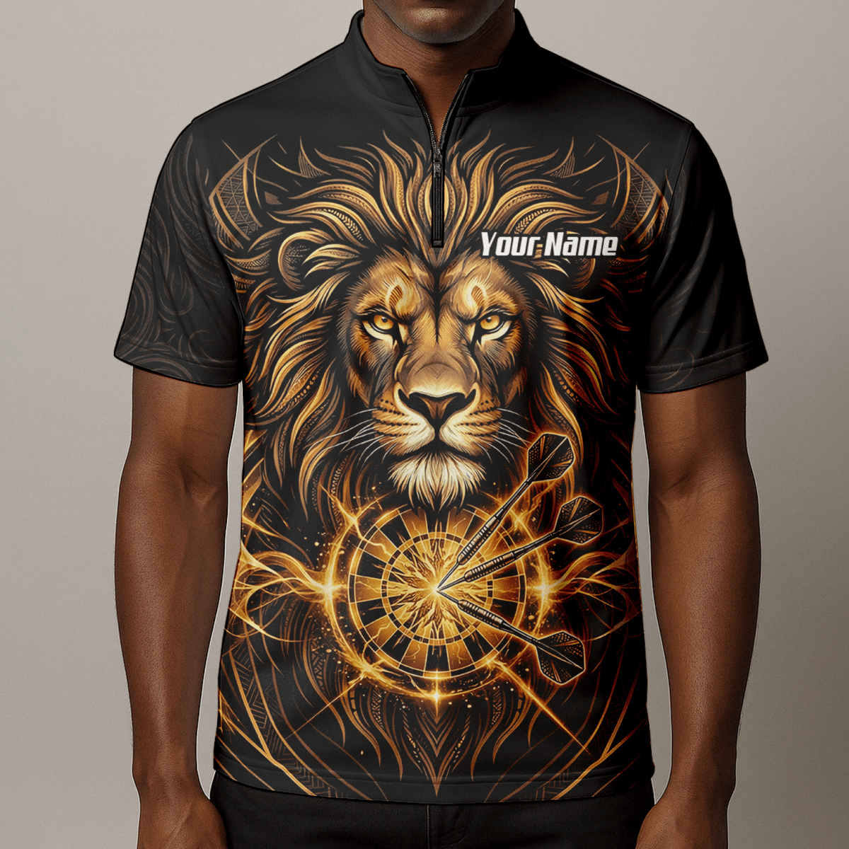 Dart Trikot Herren – Motiv Löwe Gold & Schwarz – Personalisierbar P5667 - Outfitsuche