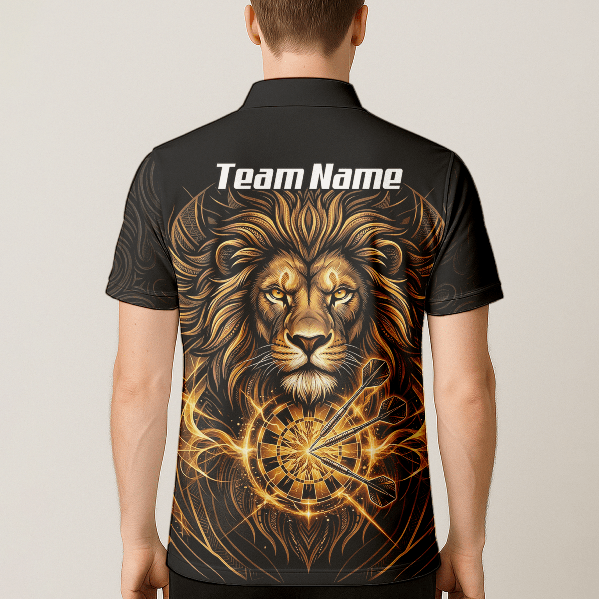 Dart Trikot Herren – Motiv Löwe Gold & Schwarz – Personalisierbar P5667 - Outfitsuche