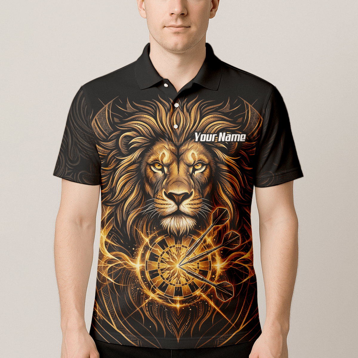 Dart Trikot Herren – Motiv Löwe Gold & Schwarz – Personalisierbar P5667 - Outfitsuche