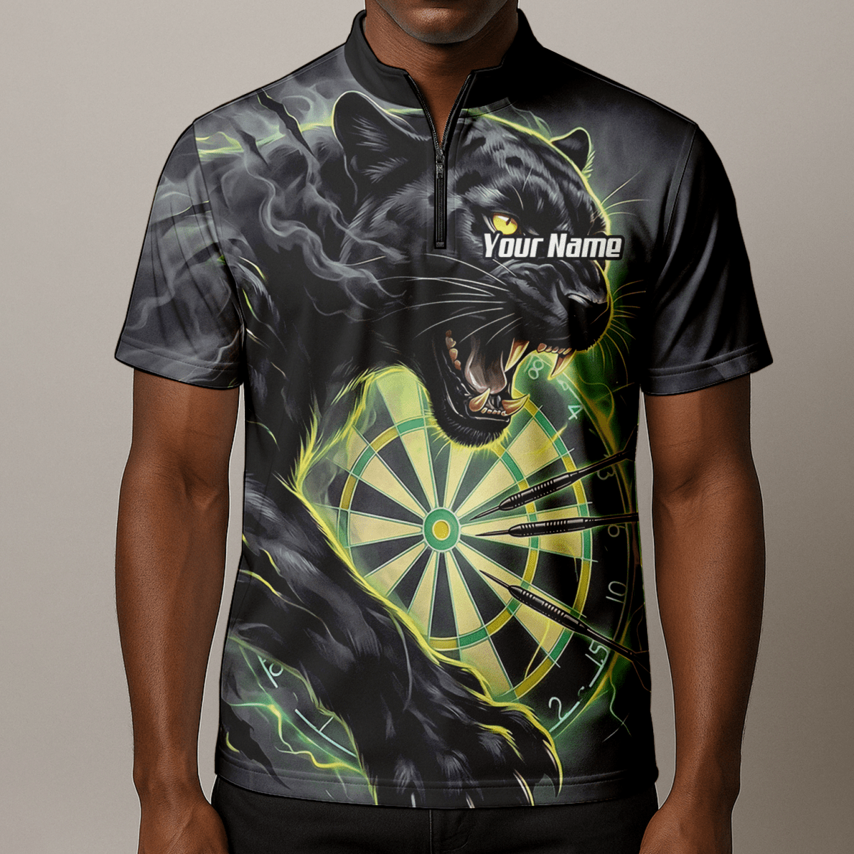 Dart Trikot Herren – Motiv Schwarzer Panther in Schwarz & Grün K7905 - Outfitsuche