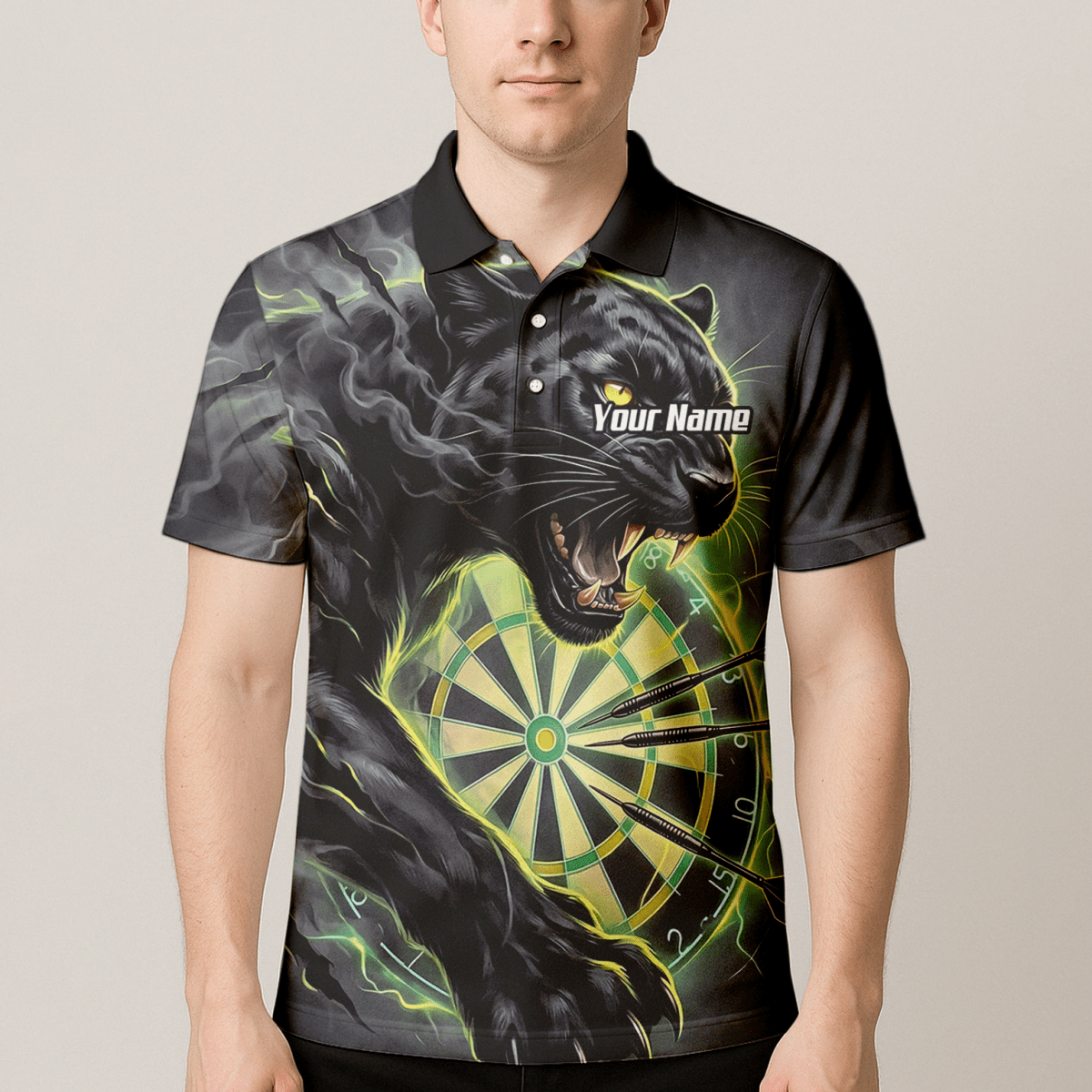 Dart Trikot Herren – Motiv Schwarzer Panther in Schwarz & Grün K7905 - Outfitsuche