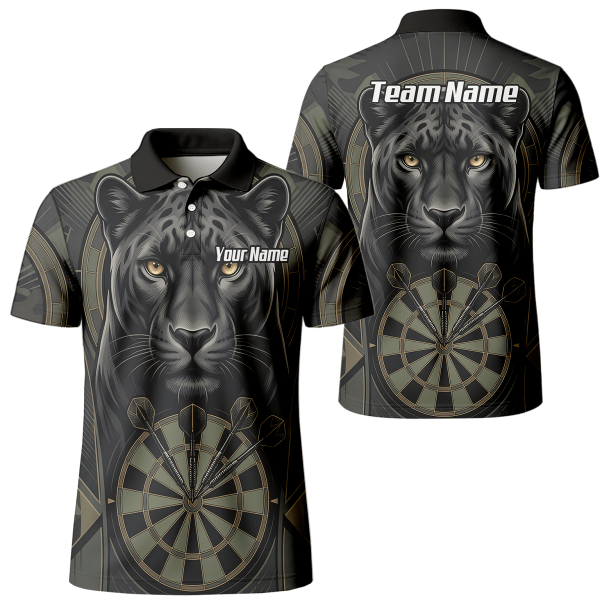 Dart Trikot Herren – Motiv Schwarzer Panther – Schwarz/Oliv Personalisierbar J7347 - Outfitsuche