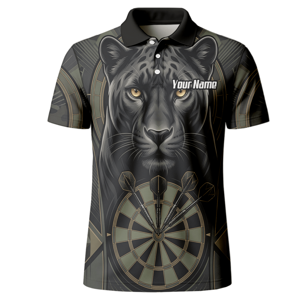 Dart Trikot Herren – Motiv Schwarzer Panther – Schwarz/Oliv Personalisierbar J7347 - Outfitsuche