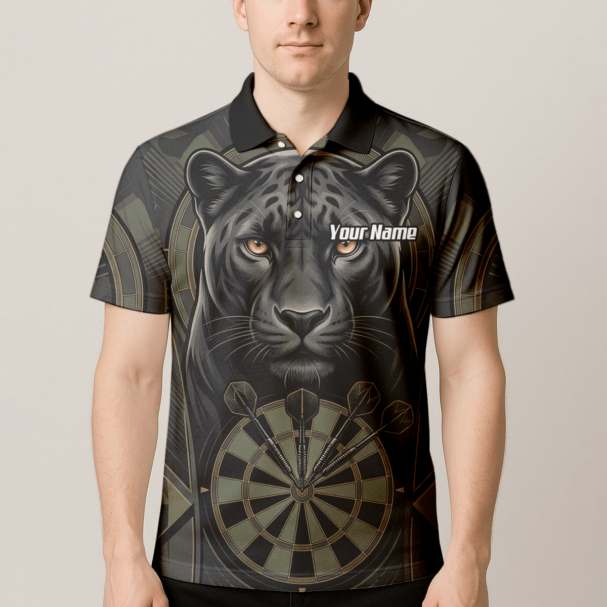 Dart Trikot Herren – Motiv Schwarzer Panther – Schwarz/Oliv Personalisierbar J7347 - Outfitsuche