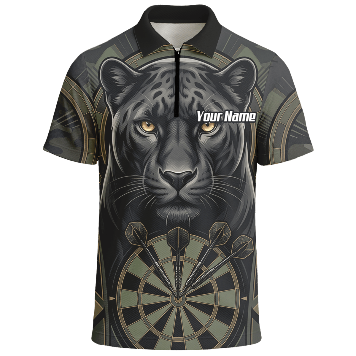 Dart Trikot Herren – Motiv Schwarzer Panther – Schwarz/Oliv Personalisierbar J7347 - Outfitsuche