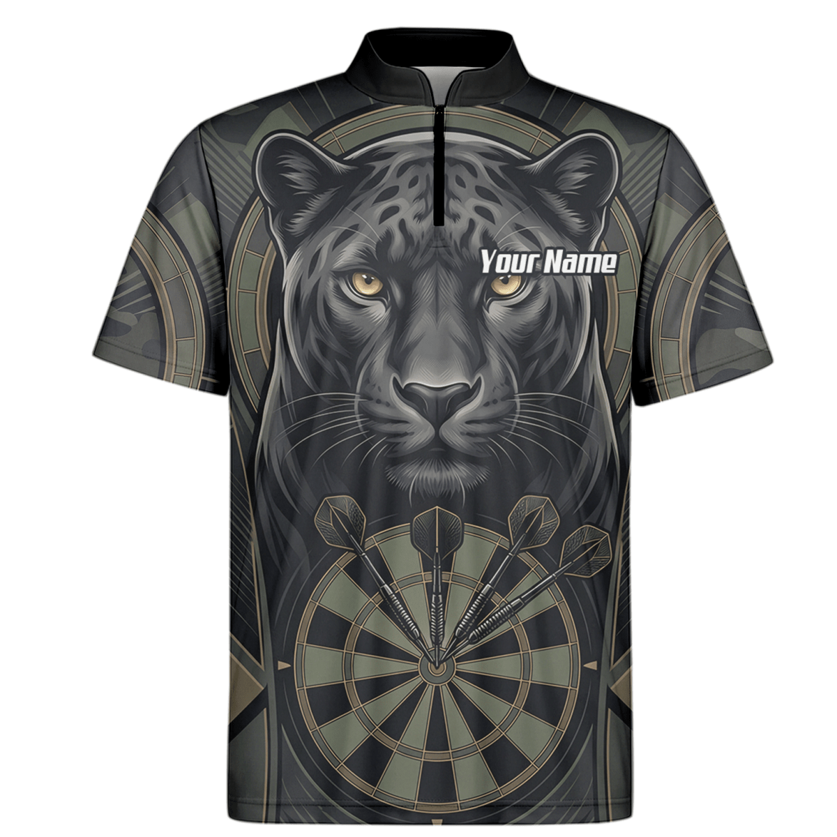 Dart Trikot Herren – Motiv Schwarzer Panther – Schwarz/Oliv Personalisierbar J7347 - Outfitsuche