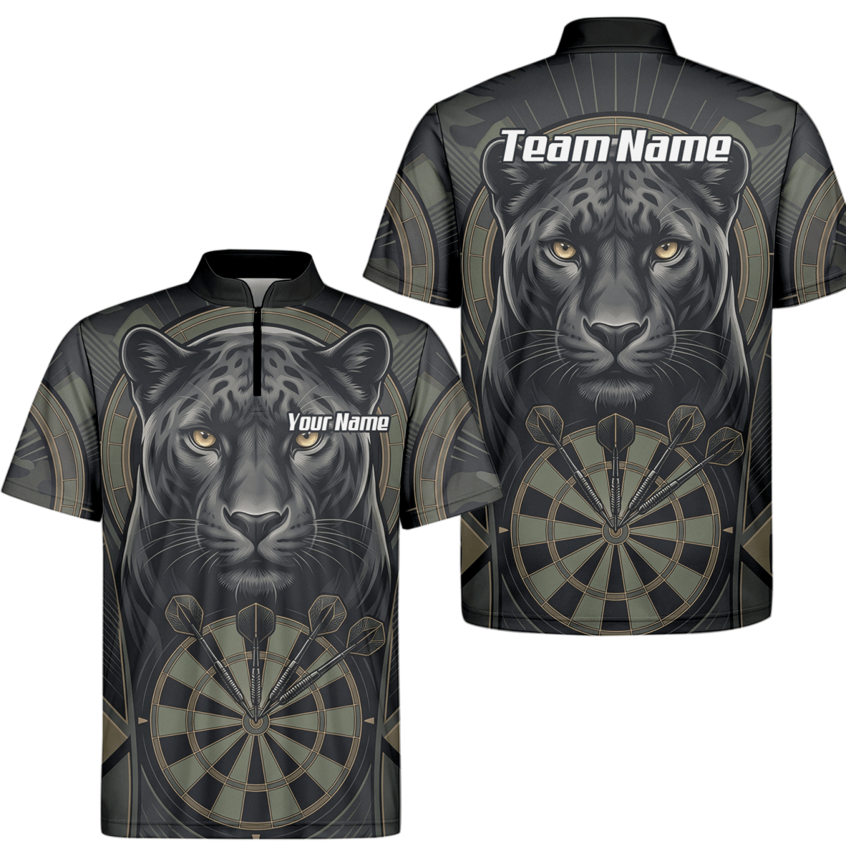 Dart Trikot Herren – Motiv Schwarzer Panther – Schwarz/Oliv Personalisierbar J7347 - Outfitsuche