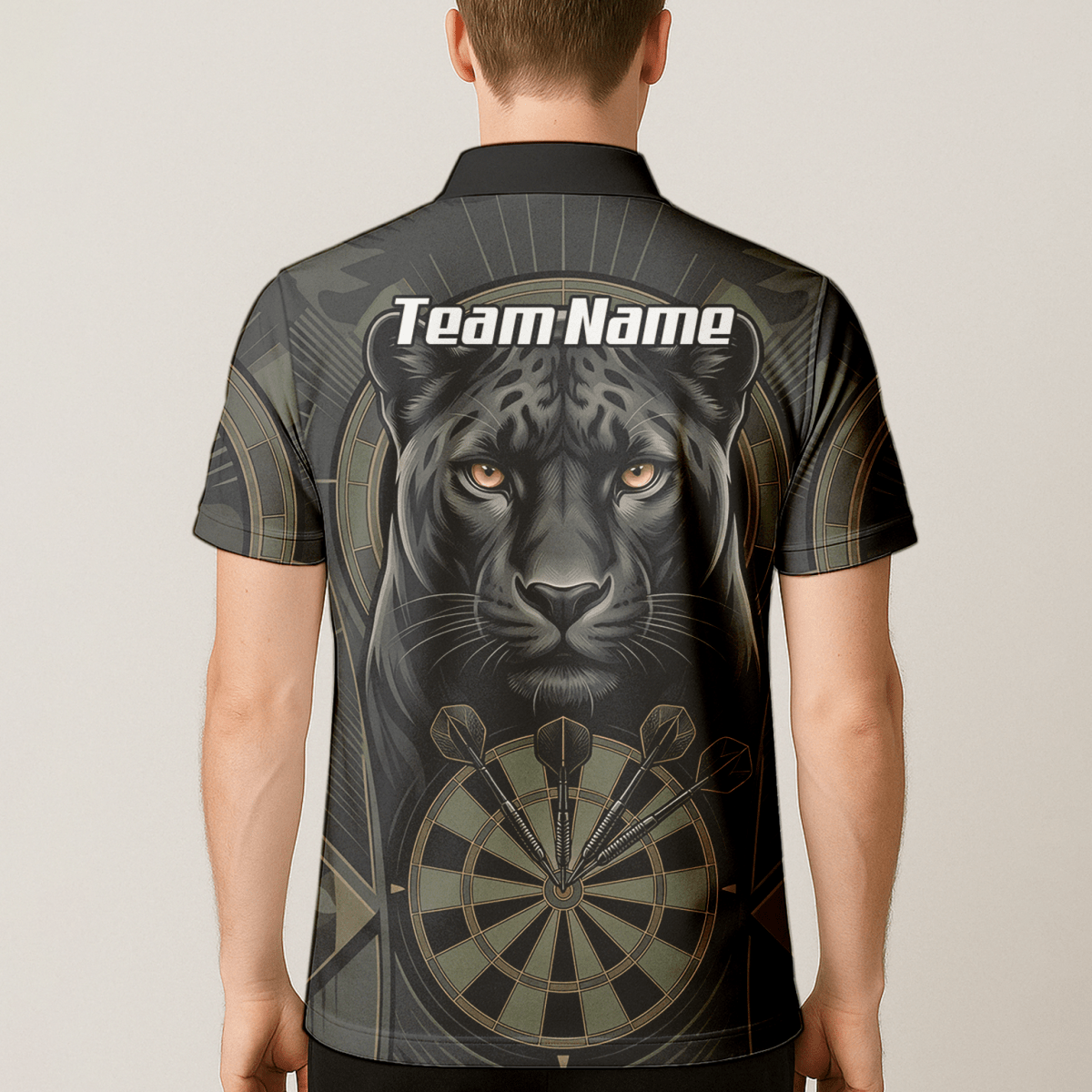 Dart Trikot Herren – Motiv Schwarzer Panther – Schwarz/Oliv Personalisierbar J7347 - Outfitsuche