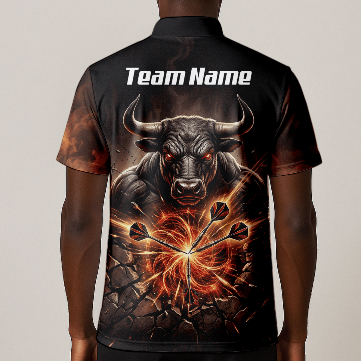 Dart Trikot Herren – Motiv Wütender Stier & Flammen – Personalisierbar Y4522 - Outfitsuche