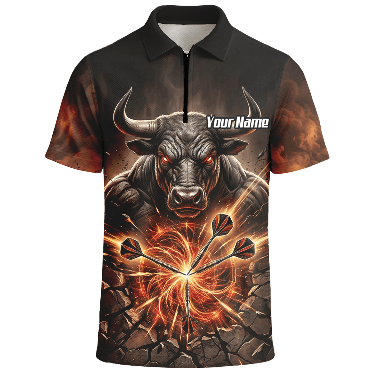 Dart Trikot Herren – Motiv Wütender Stier & Flammen – Personalisierbar Y4522 - Outfitsuche