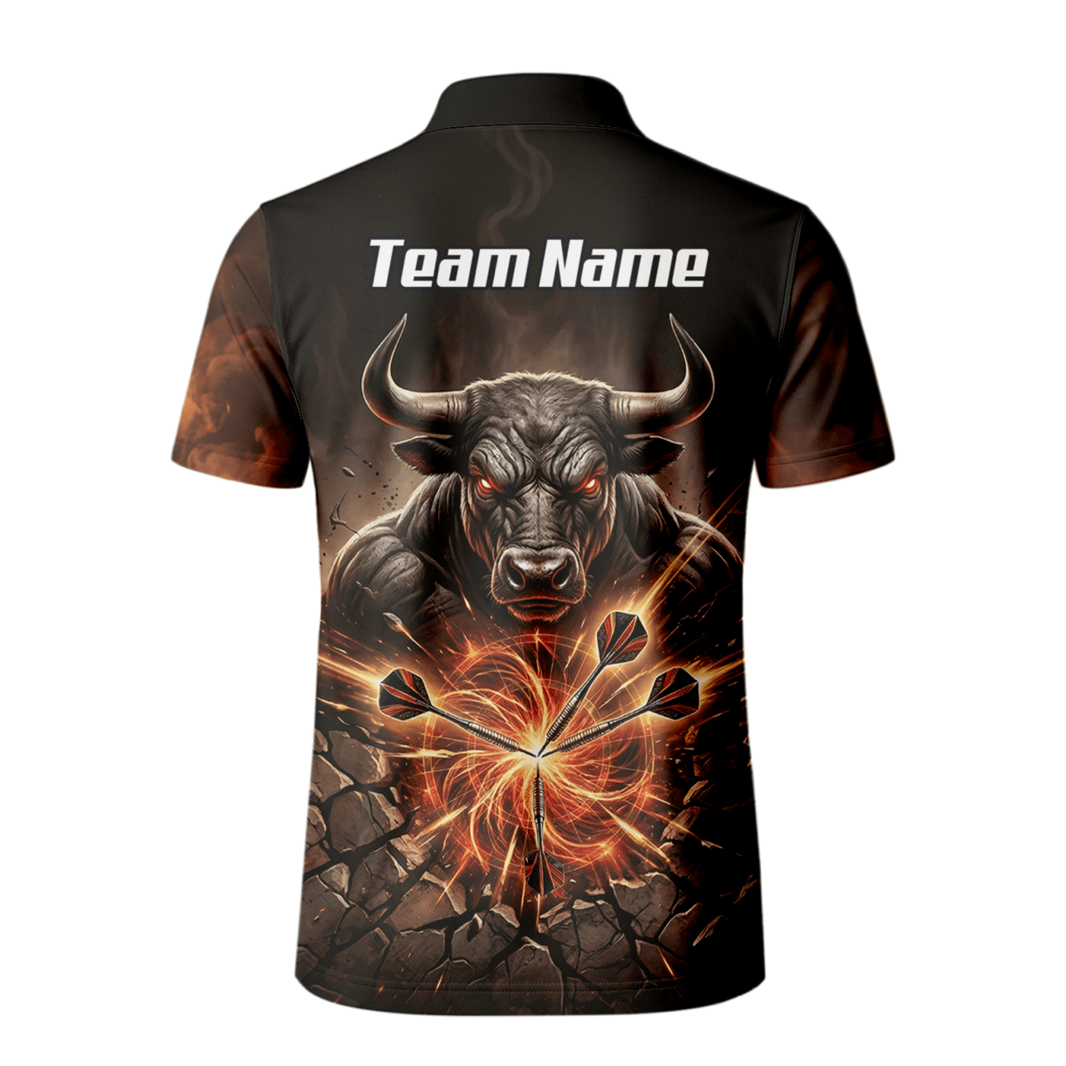 Dart Trikot Herren – Motiv Wütender Stier & Flammen – Personalisierbar Y4522 - Outfitsuche