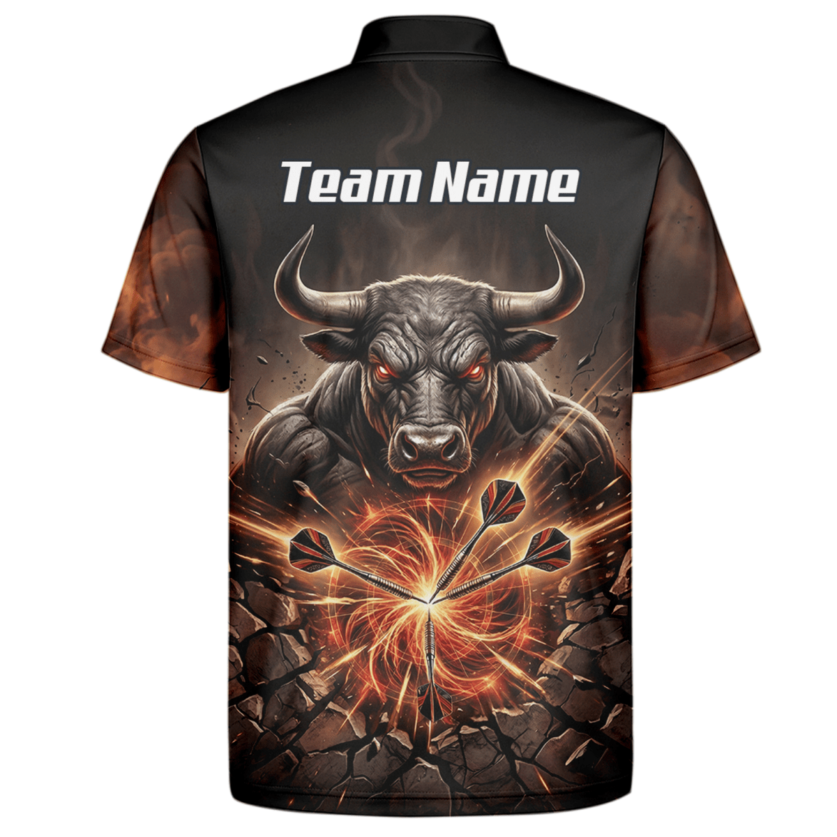 Dart Trikot Herren – Motiv Wütender Stier & Flammen – Personalisierbar Y4522 - Outfitsuche